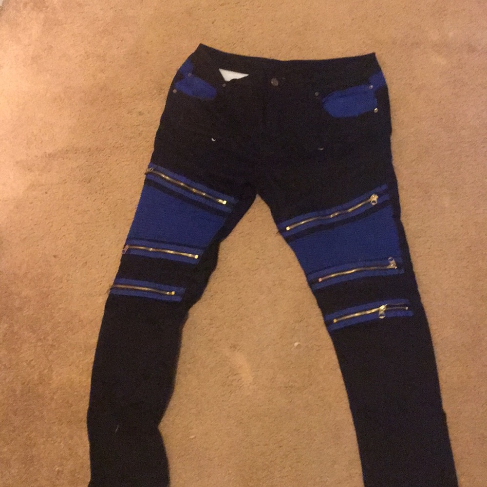 Black and Blue Biker Pants